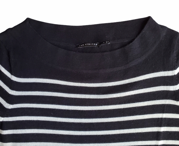 The Limited Merino Wool Striped Sweater Black White L fits like M - Picture 2 of 4